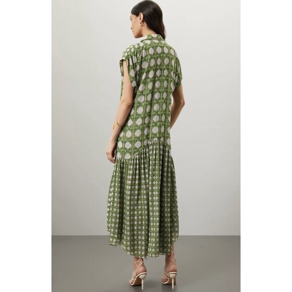 MISA Los Angeles Laura Short-Sleeve Midi Chiffon Shirtdress Size Large - Picture 2 of 12